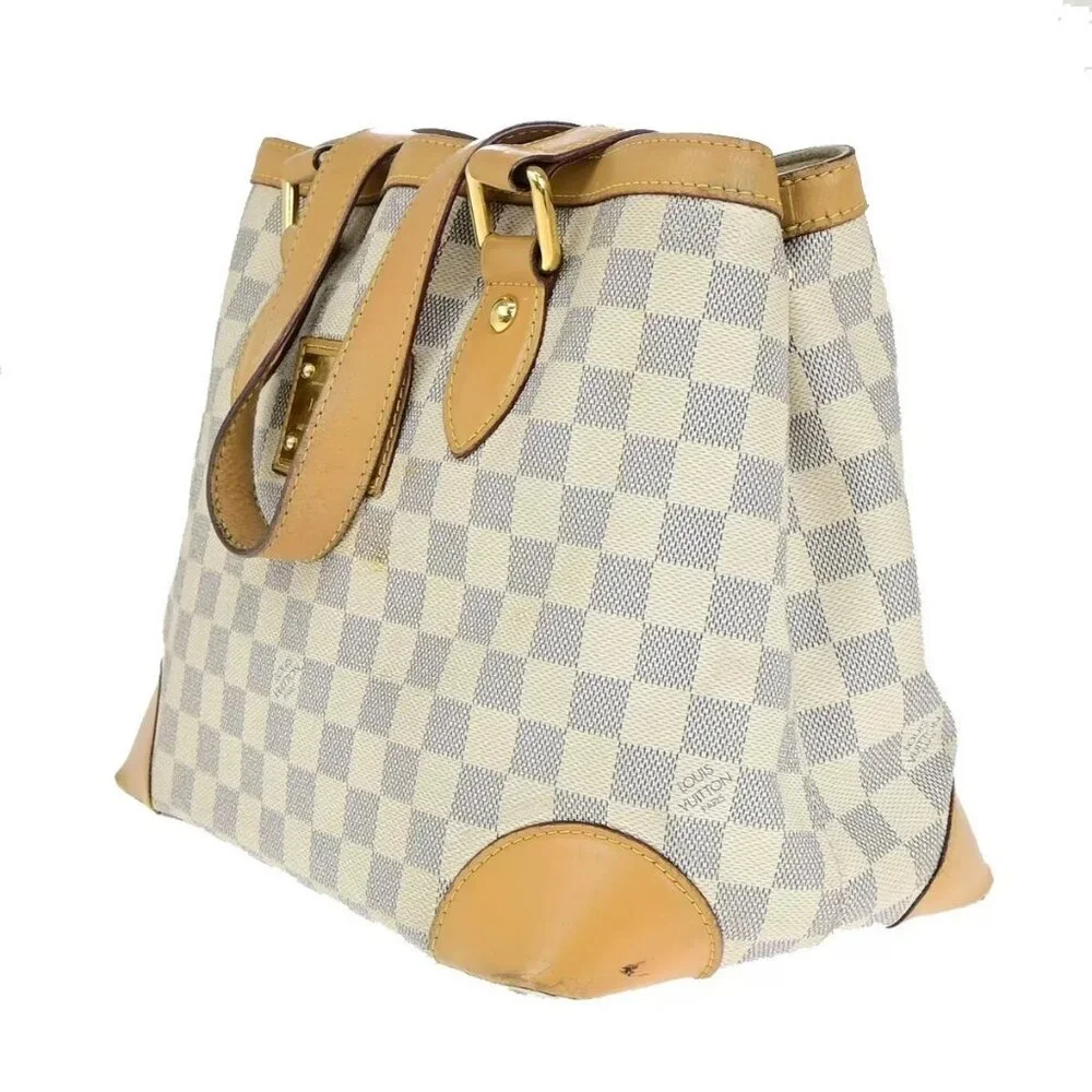 LOUIS VUITTON Hampstead PM Shoulder Bag Damier Azur Leather White